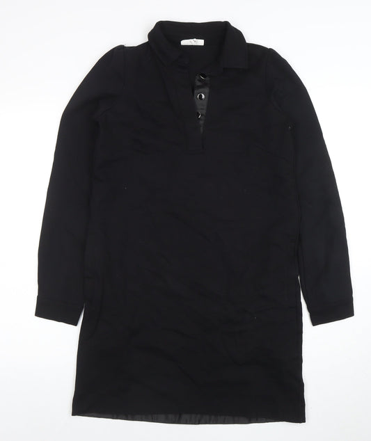 Thought Women's Black Size 8 Collared Long Sleeve Shirt Dress