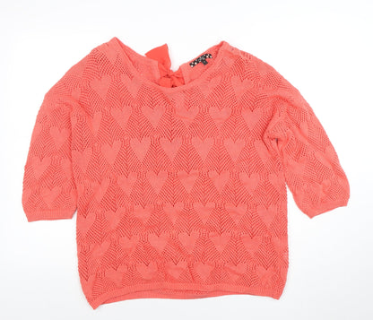 Next Womens Coral Heart Knit Bow Back Jumper Size 14
