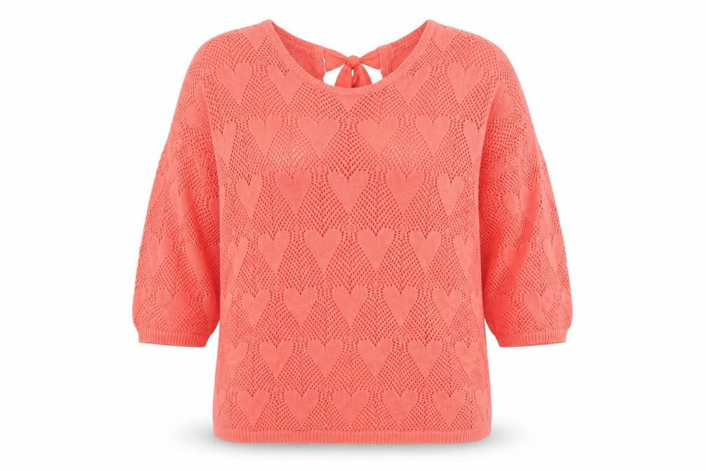 Next Womens Coral Heart Knit Bow Back Jumper Size 14