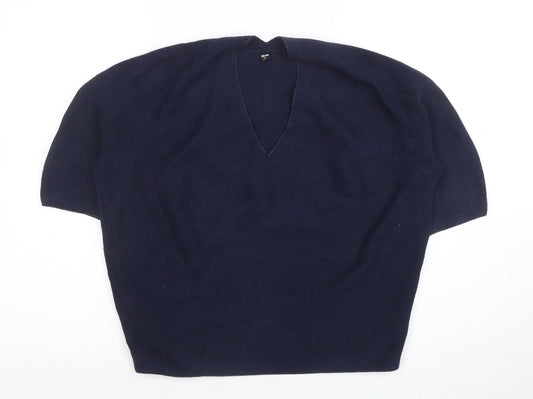 Uniqlo Womens Blue Cotton V-Neck Short Sleeve Pullover Jumper XL