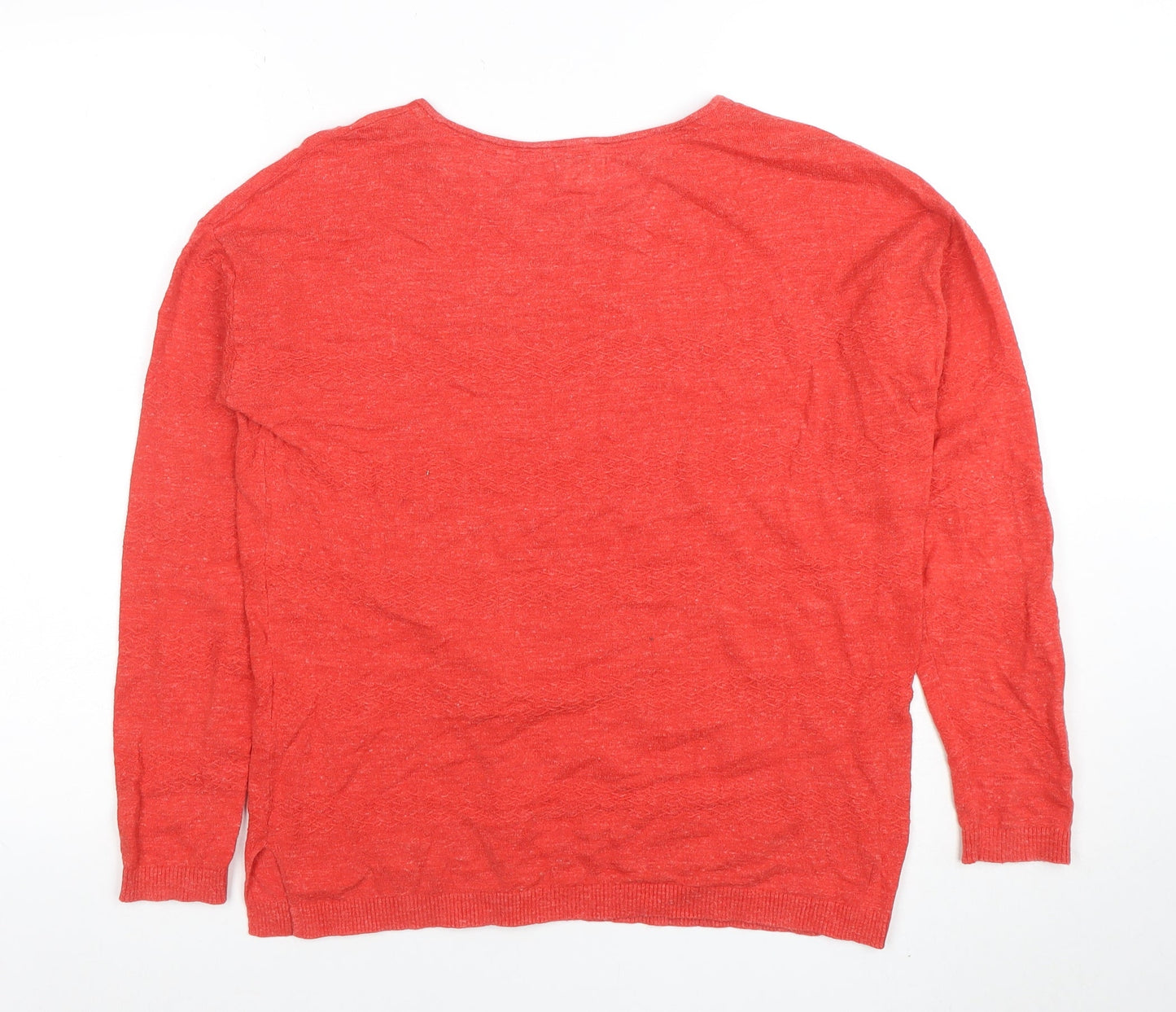 FatFace Women’s Red Linen Blend Crew Neck Long Sleeve Jumper UK 10