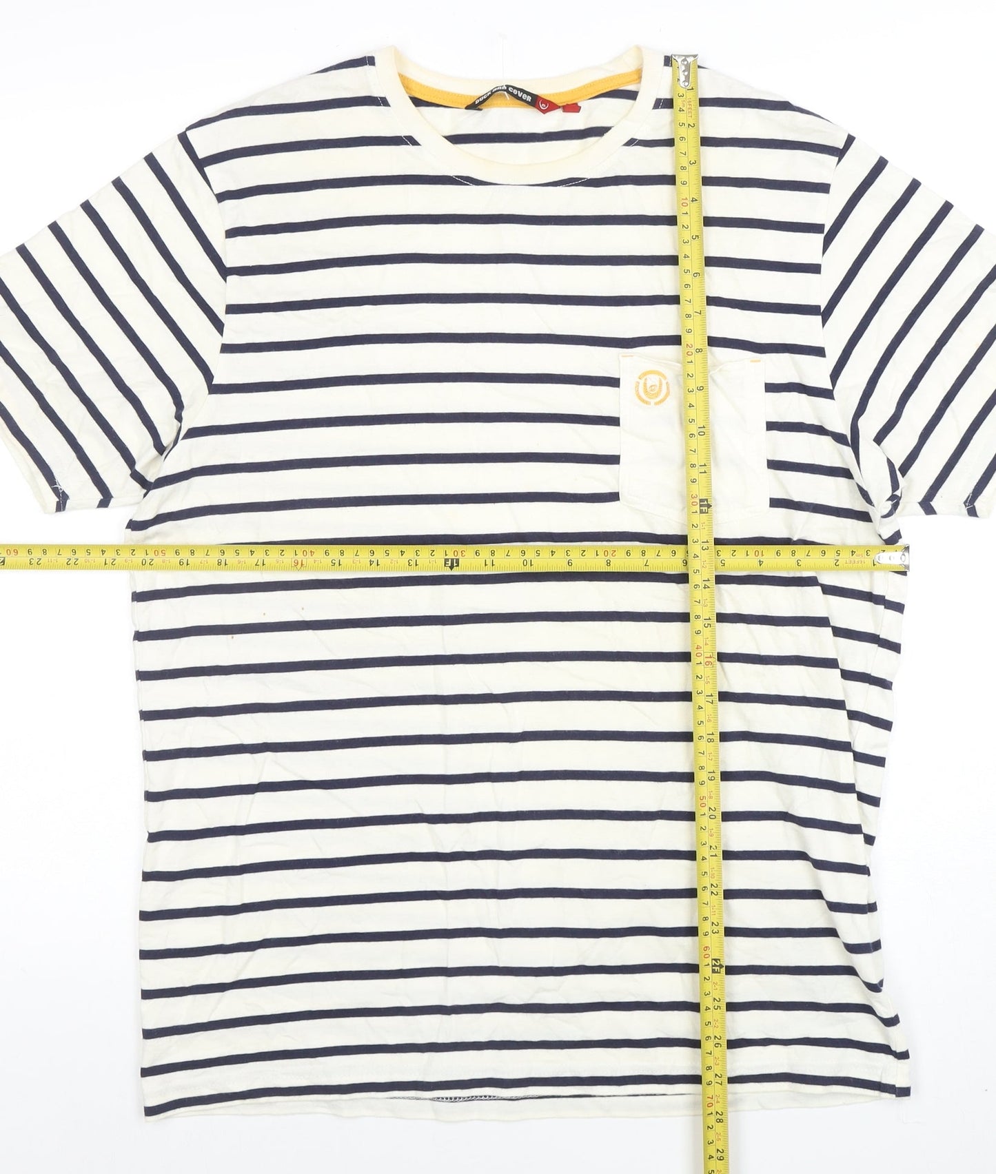 Duck and Cover Men's White Striped Cotton Crew Neck T-Shirt XL