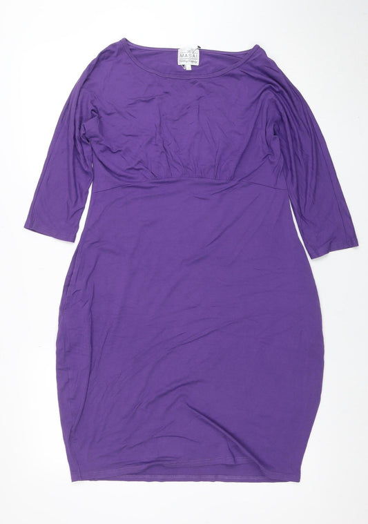 Masai Women Purple Knee Length Shift Dress M 3/4 Sleeve Viscose