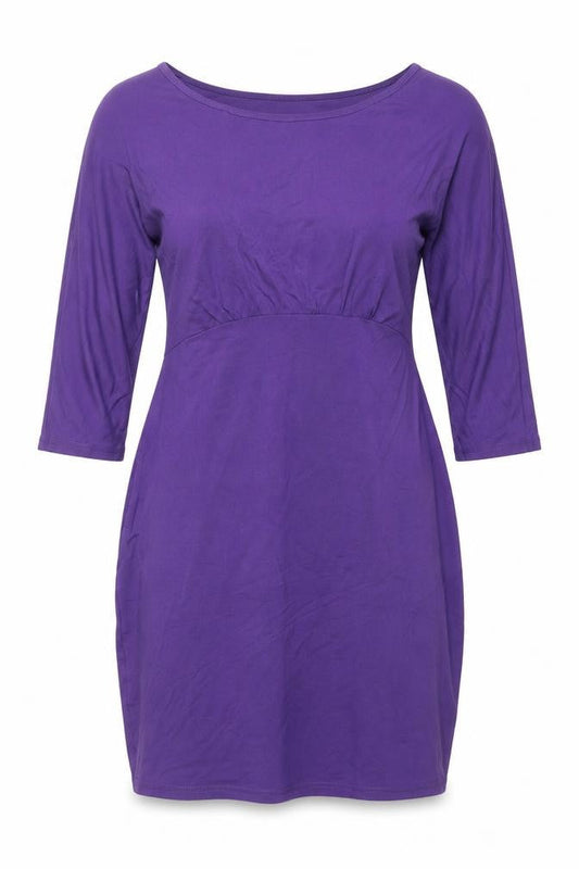 Front view of Masai Women Purple Knee Length Shift Dress M 3/4 Sleeve Viscose