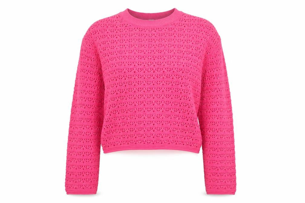 Tu Girls Pink Crochet Knit Jumper 13 Years Cotton Acrylic Crew Neck