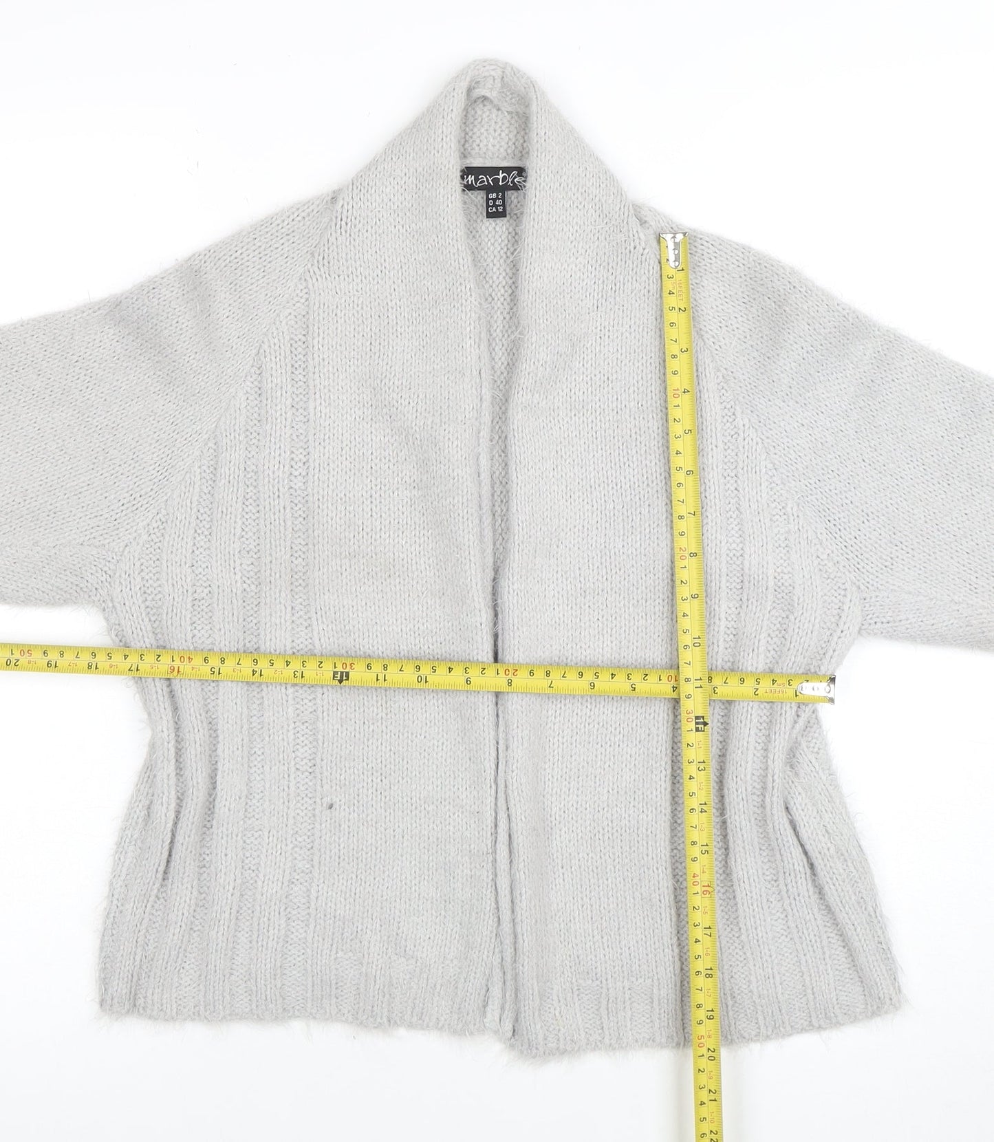 Marble Women's Grey Chunky Knit Open Cardigan Size 12