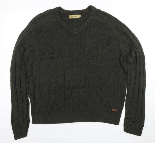 P.G. Field Men's Green XL V-Neck Knit Acrylic Jumper Sweater