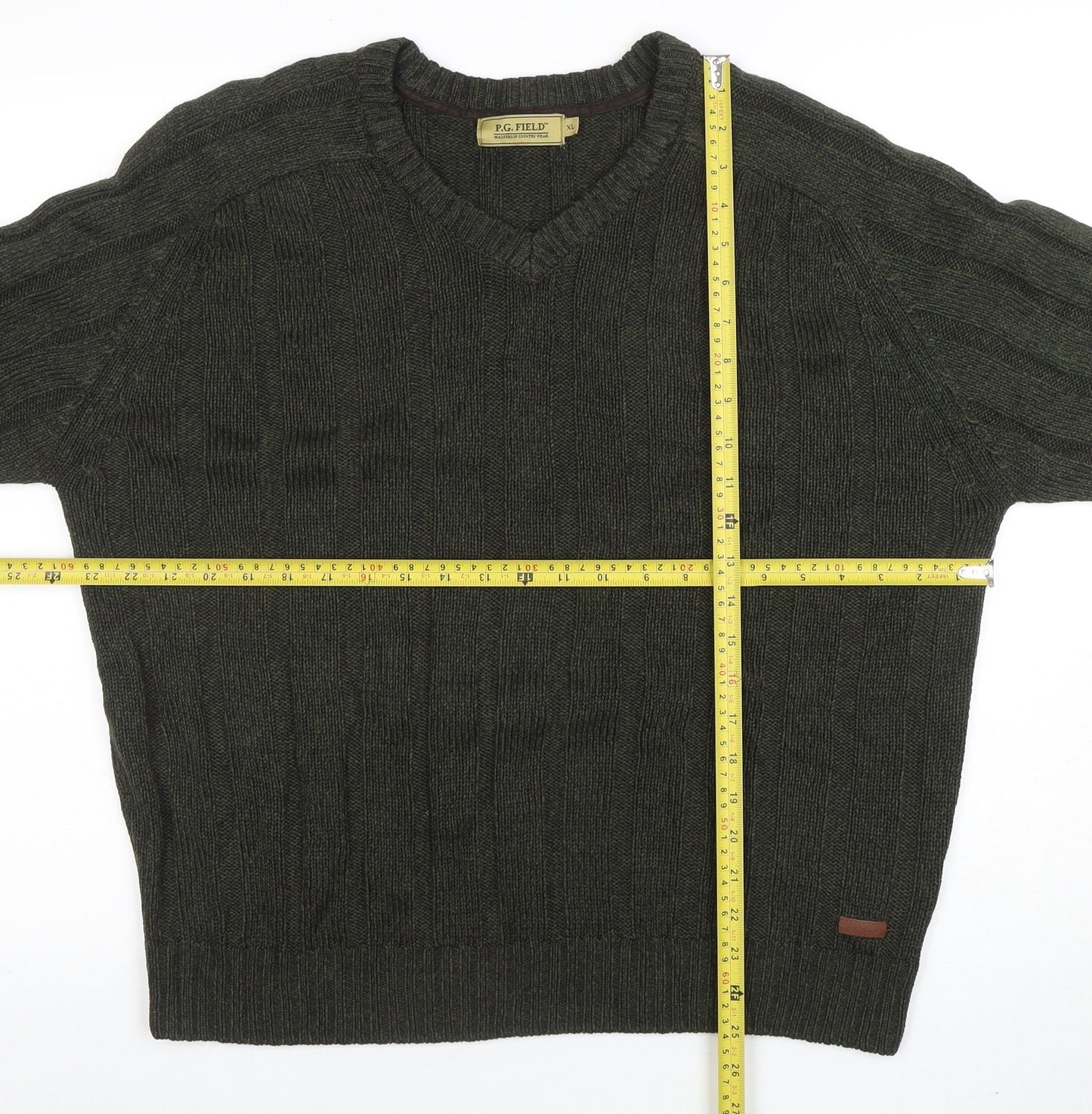 P.G. Field Men's Green XL V-Neck Knit Acrylic Jumper Sweater