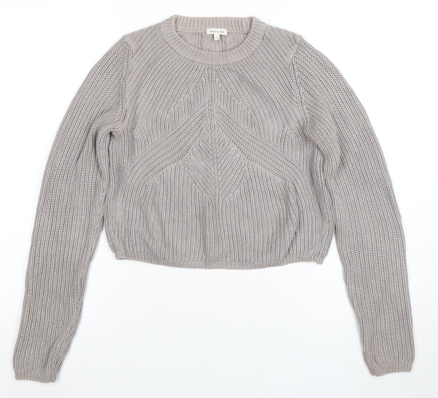 River Island Women's Grey Chunky Knit Cotton Pullover Jumper Size 8