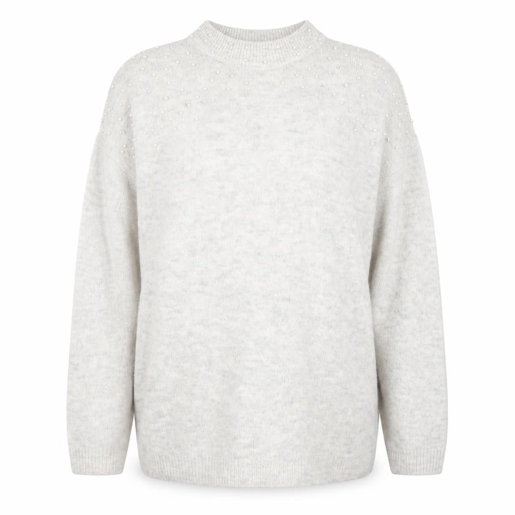 Next Women Beige Beaded High Neck Long Sleeve Pullover Jumper Size 20
