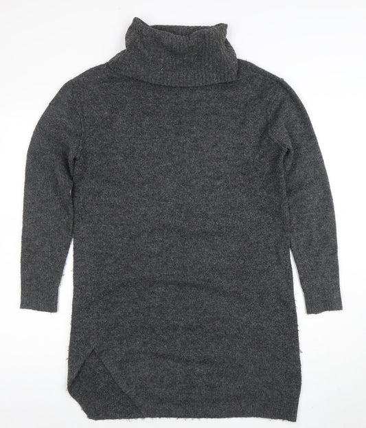 River Island Women’s Grey Jumper Dress Size 10 Roll Neck Knit