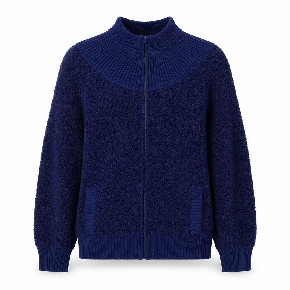 Amirco Women's Blue Wool Blend Full Zip Jumper M