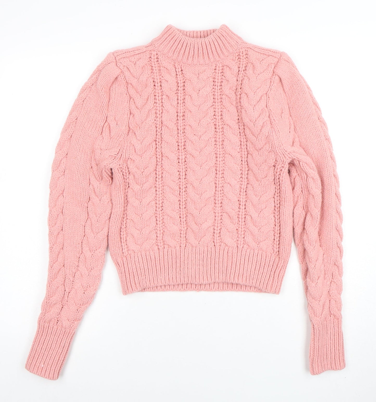 H&M Women’s Pink Cable-Knit Mock Neck Jumper XS