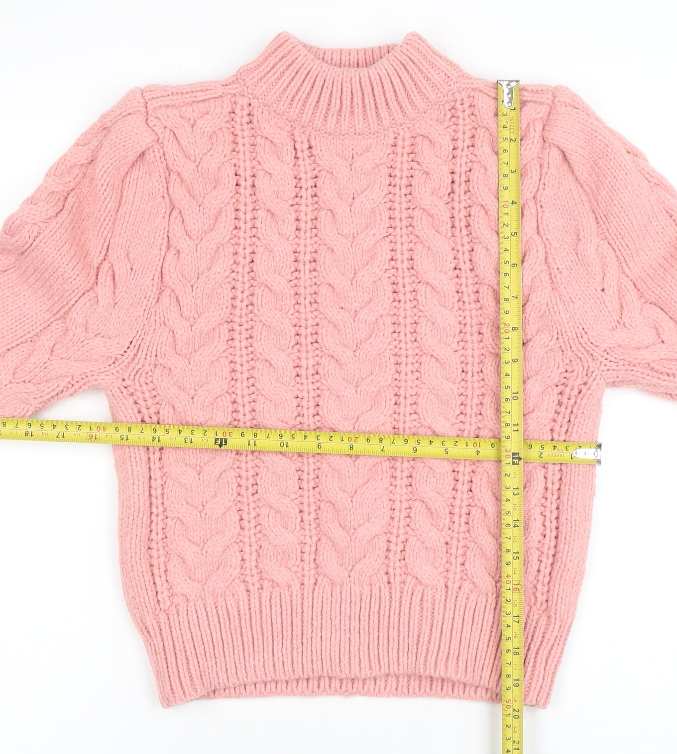 H&M Women’s Pink Cable-Knit Mock Neck Jumper XS
