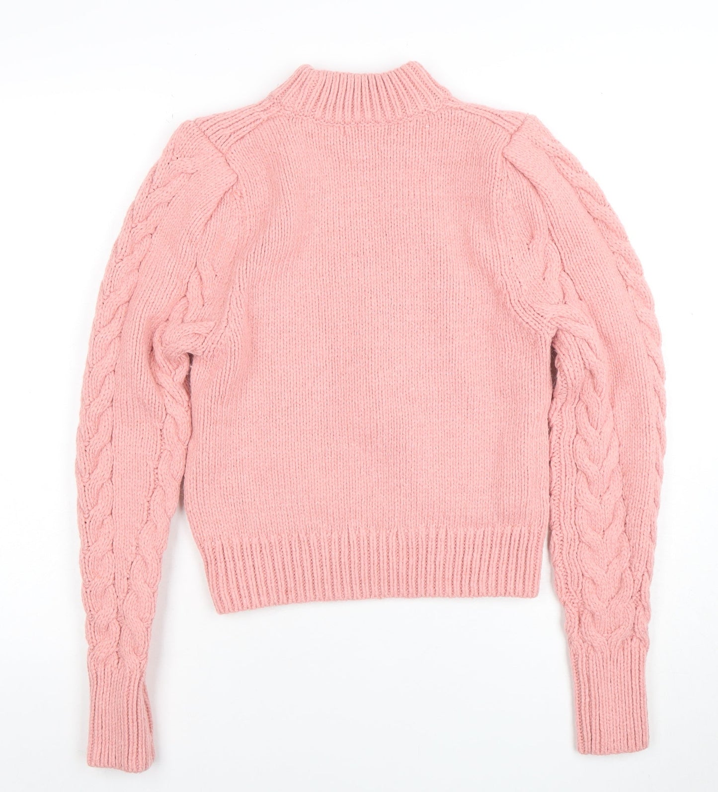 H&M Women’s Pink Cable-Knit Mock Neck Jumper XS