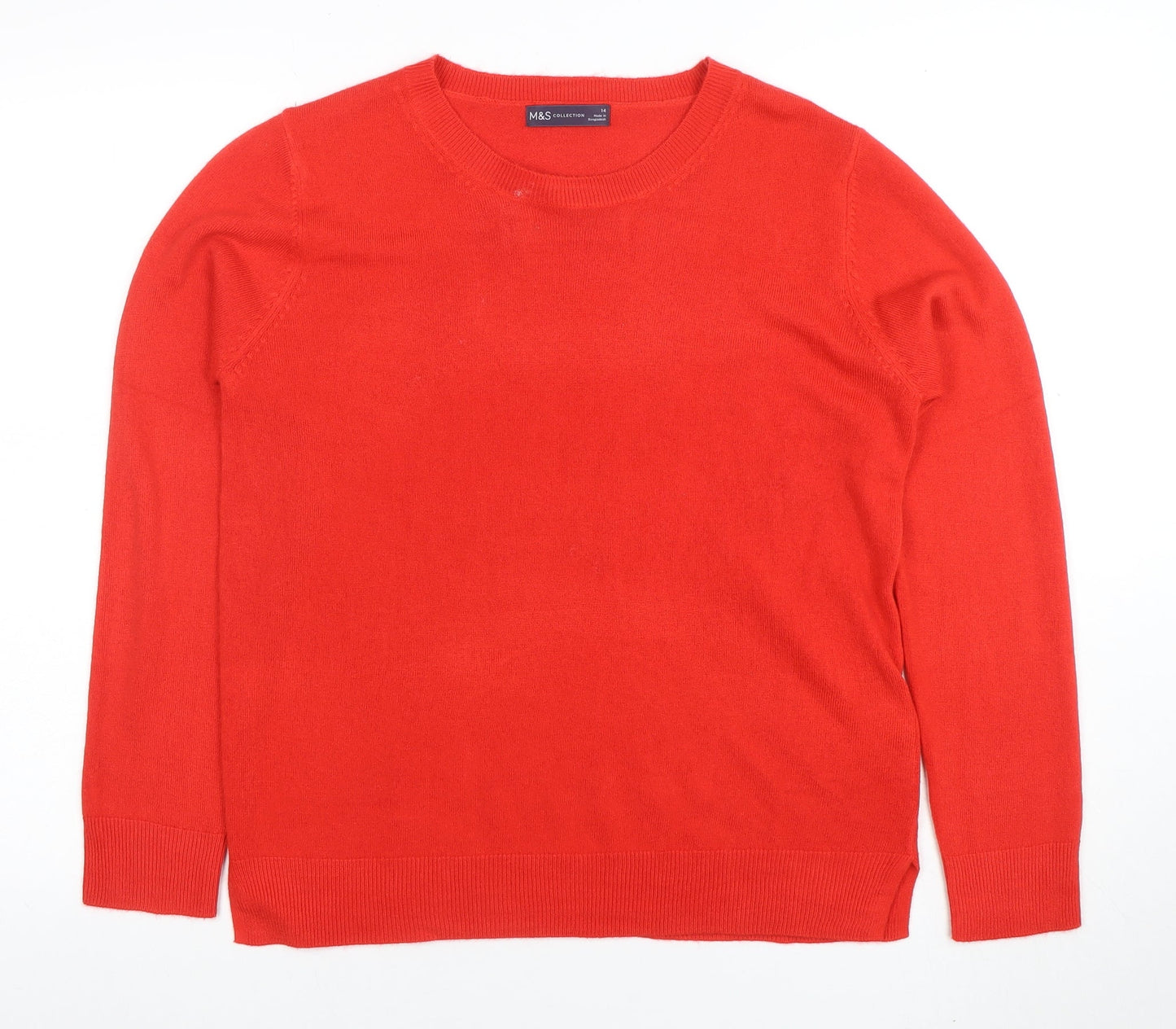 Marks and Spencer Women's Red Acrylic Crew Neck Pullover Jumper Size 14