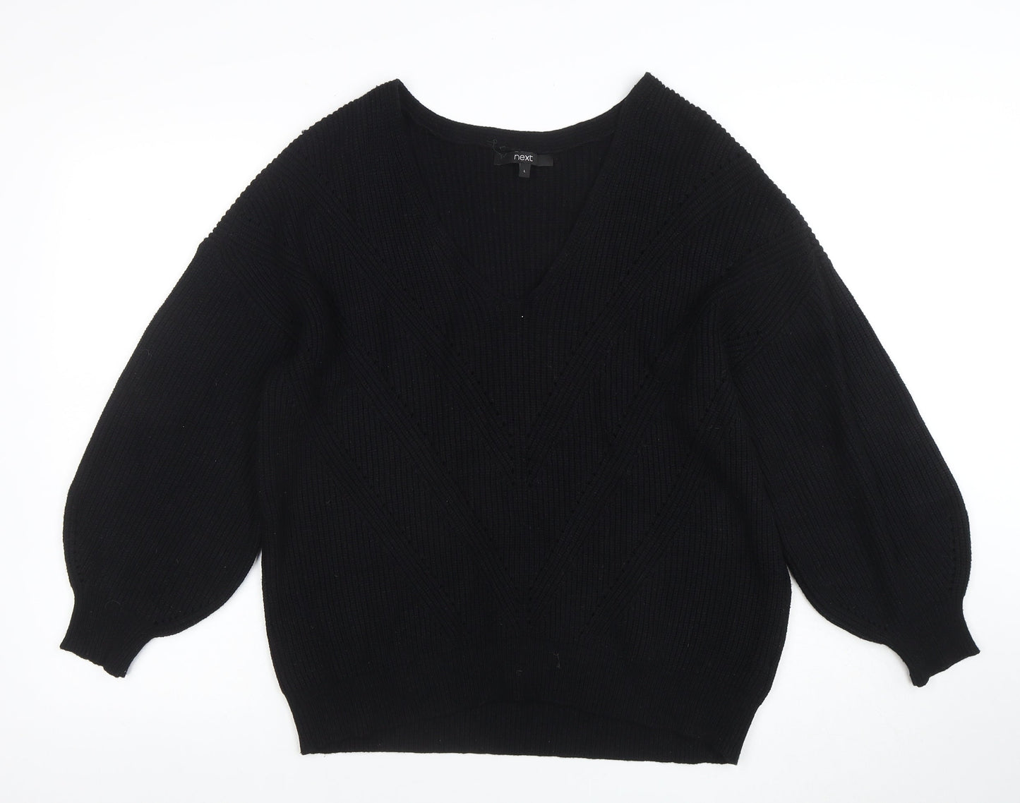 Next Women’s Black L Chunky Knit V-Neck Long Sleeve Jumper