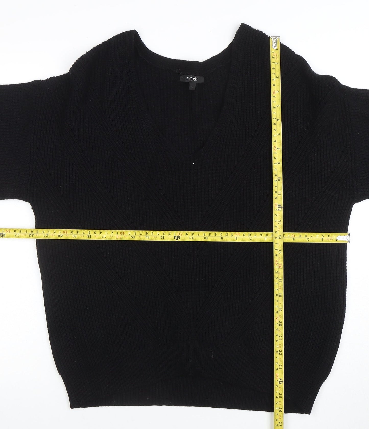 Next Women’s Black L Chunky Knit V-Neck Long Sleeve Jumper