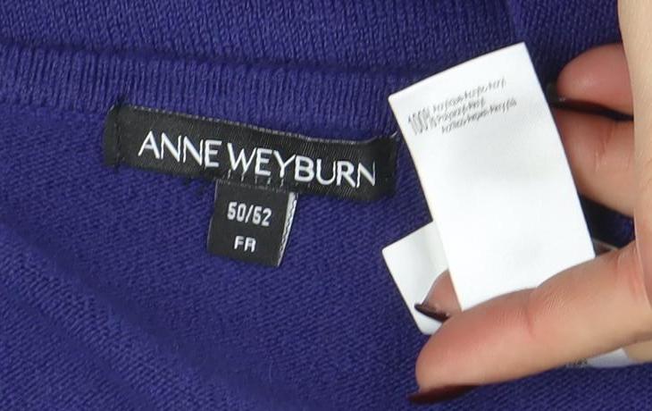 Anne Weyburn Women Purple V-Neck Cotton Cashmere Jumper Size 24