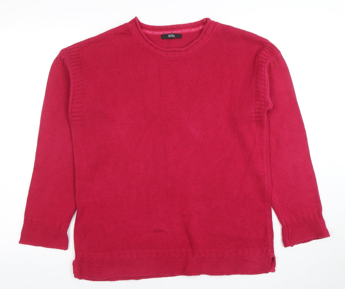 Marks and Spencer Women’s Red Cotton Crew Neck Long Sleeve Jumper Size 12