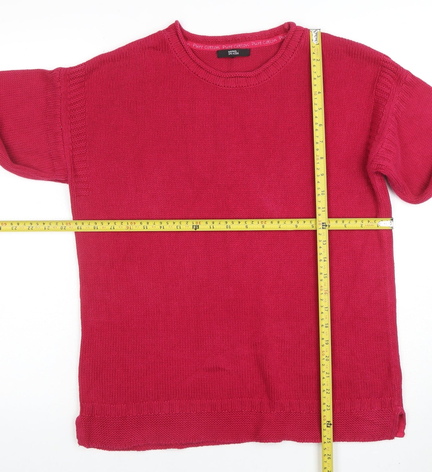 Marks and Spencer Women’s Red Cotton Crew Neck Long Sleeve Jumper Size 12