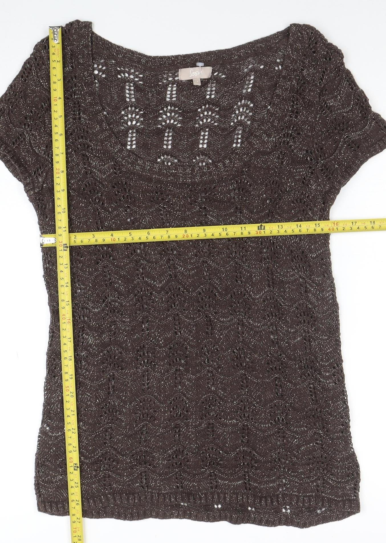 Soen Womens Brown Knit Short Sleeve Camisole Blouse Size 14