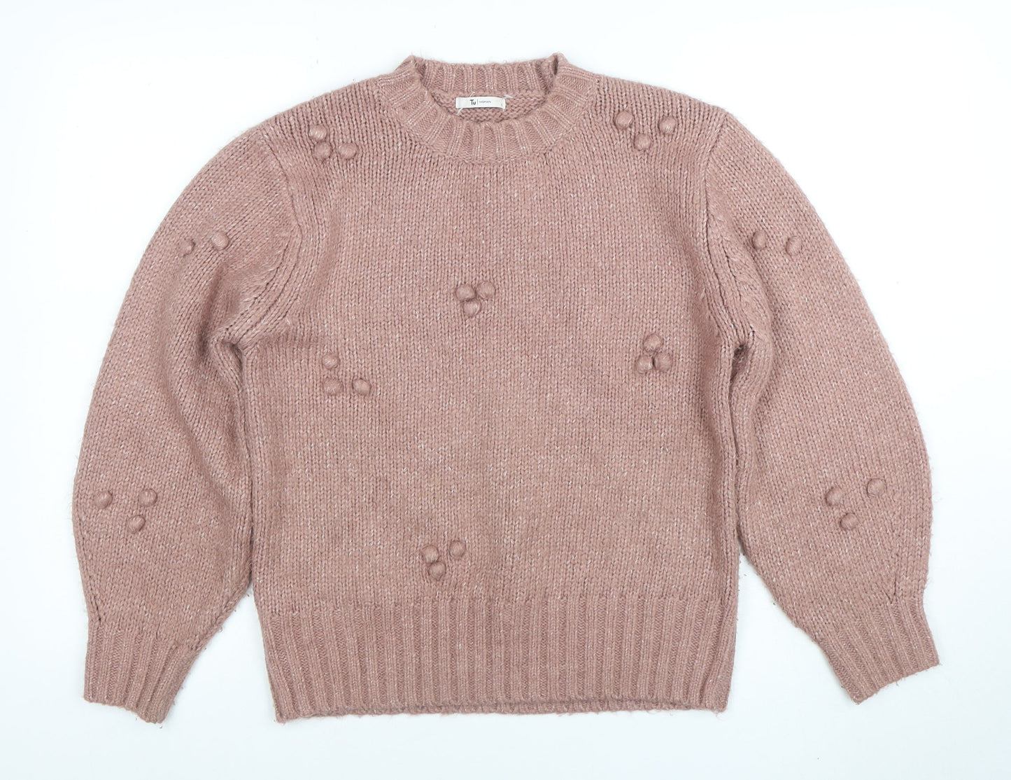 Tu Women Pink Crew Neck Chunky Knit Pullover Jumper Size S