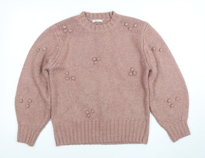 Tu Women Pink Crew Neck Chunky Knit Pullover Jumper Size S