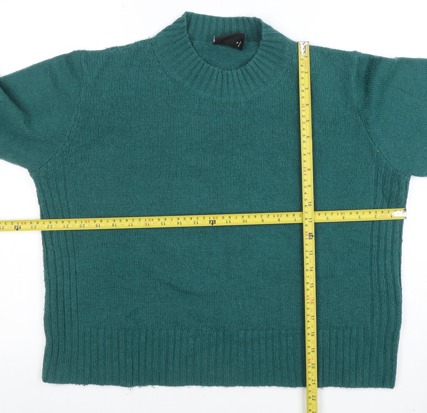 Monki Women Green Wool Blend High Neck Long Sleeve Pullover Jumper M