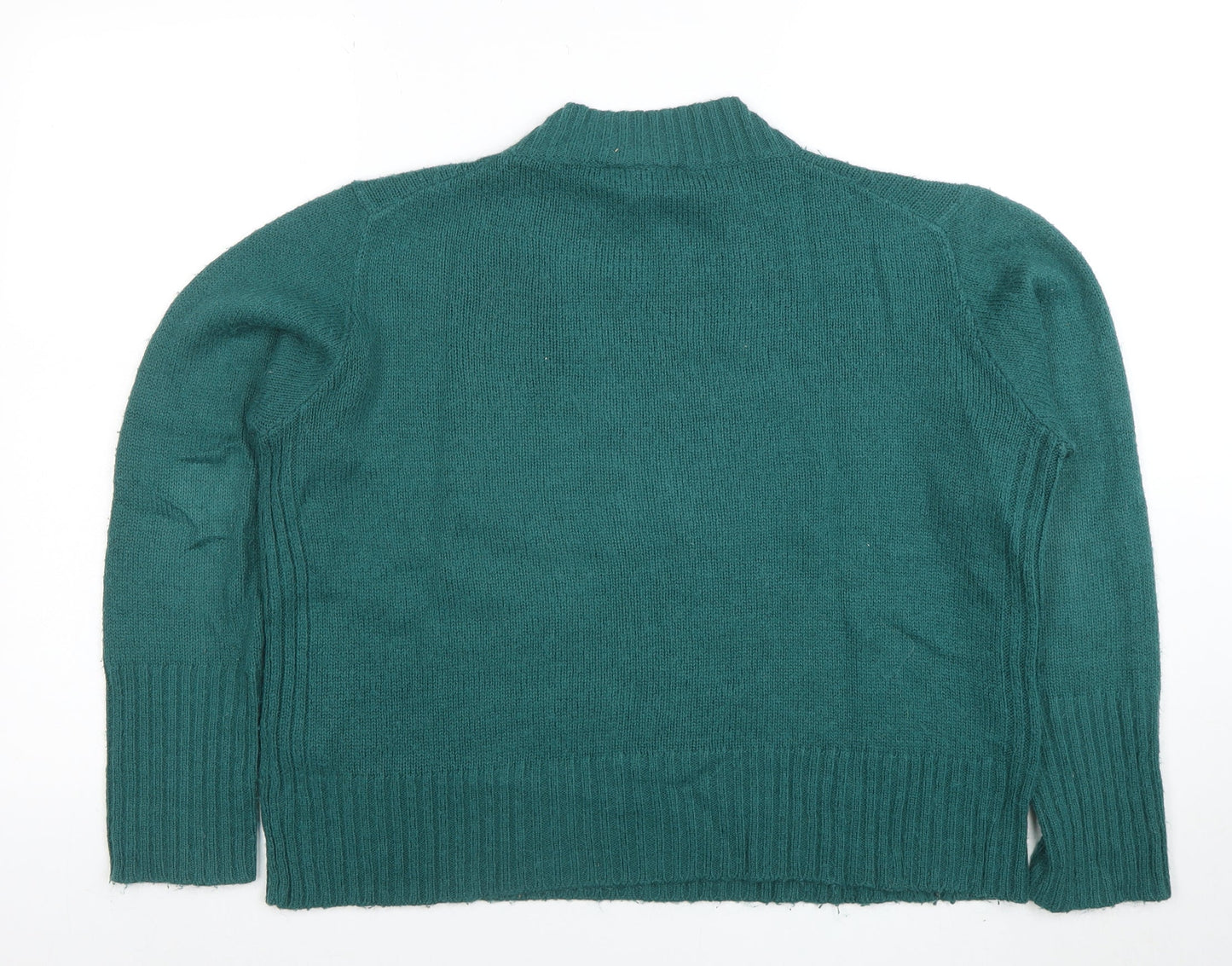Monki Women Green Wool Blend High Neck Long Sleeve Pullover Jumper M