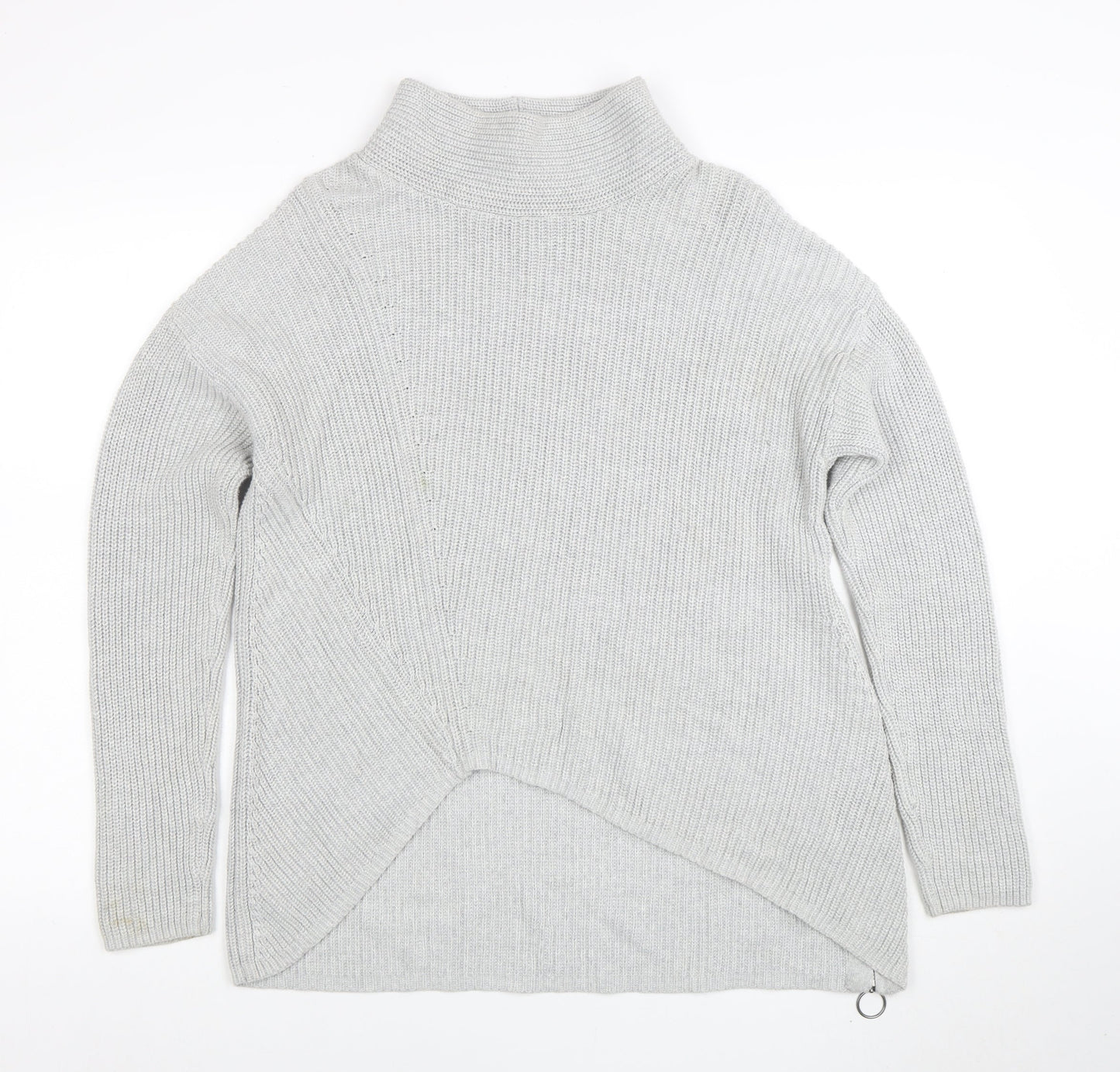 Oui Women’s Grey High Neck Cotton Knit Zip Jumper Size S