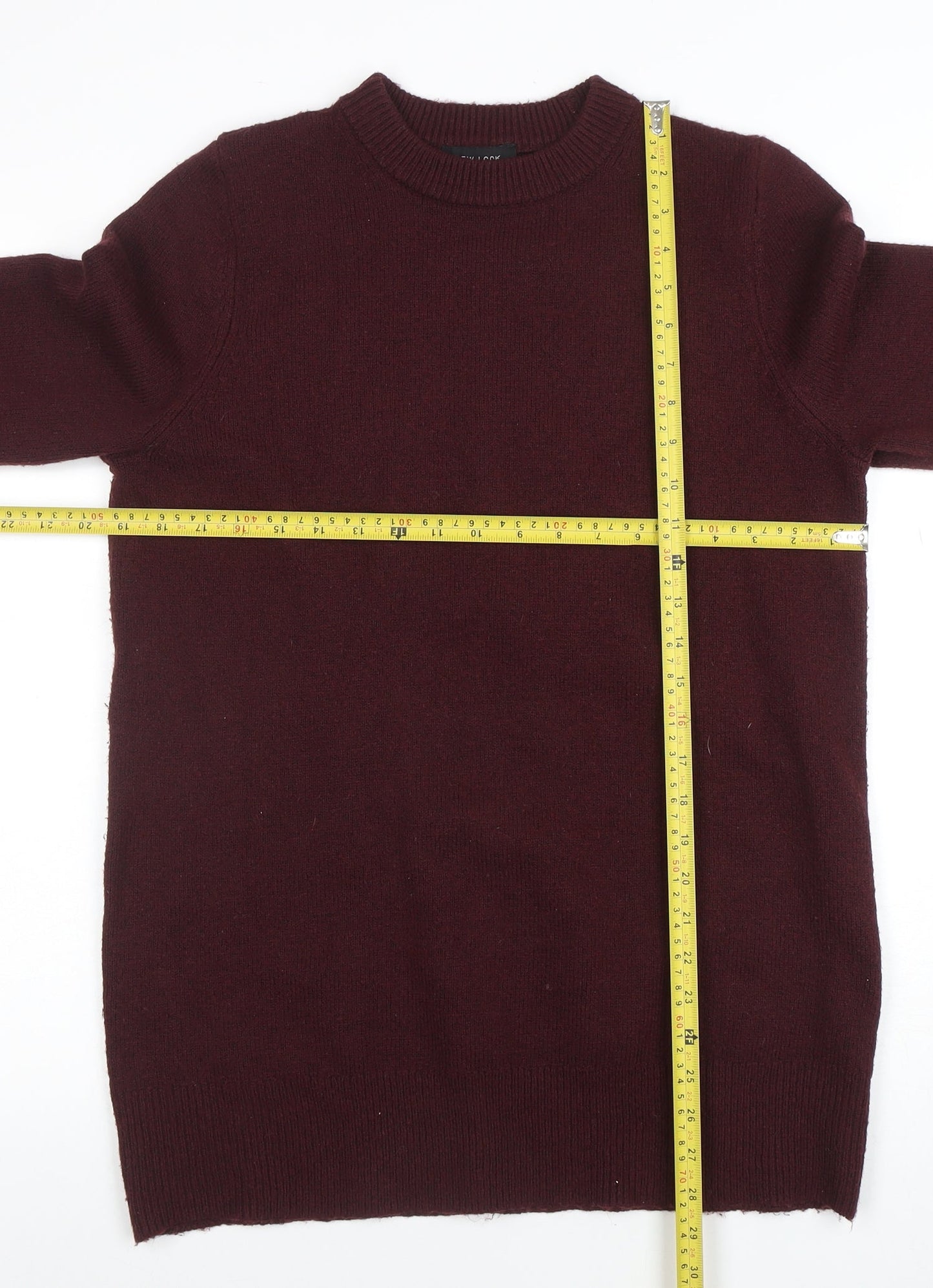 New Look Women's Burgundy Crew Neck Long Sleeve Jumper Size 10