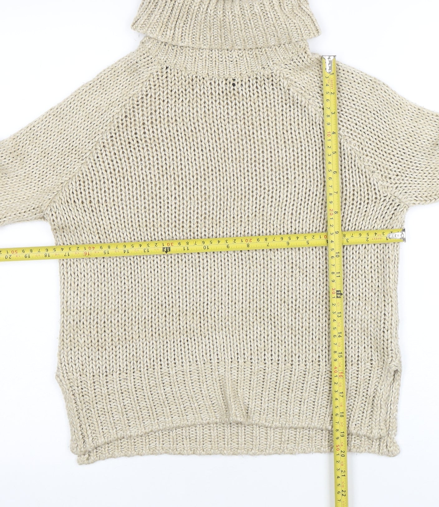DIVIDED Women's Beige Roll Neck Chunky Knit Jumper XS