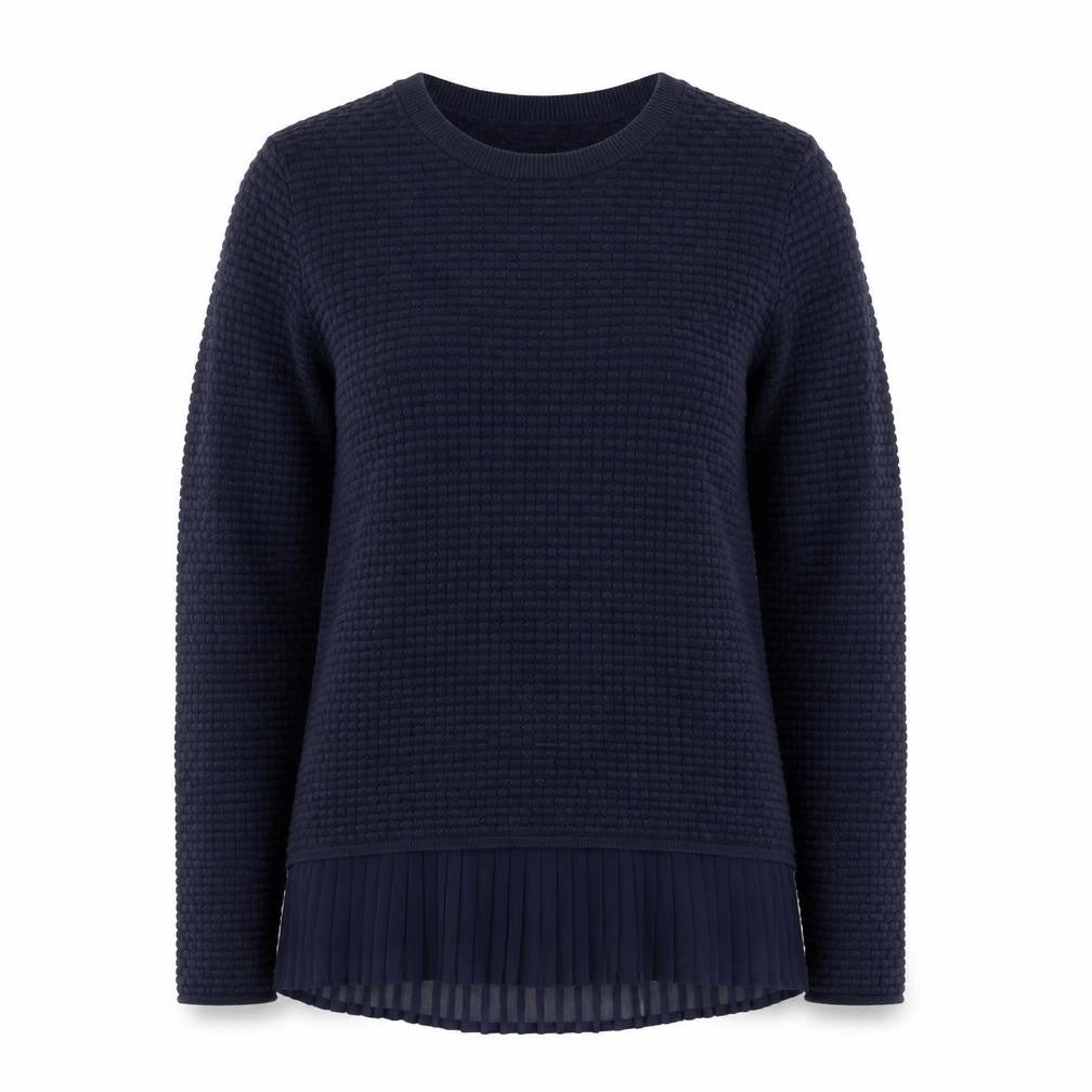Great Plains Women's Blue Knit Pleated Hem Pullover Jumper Size M
