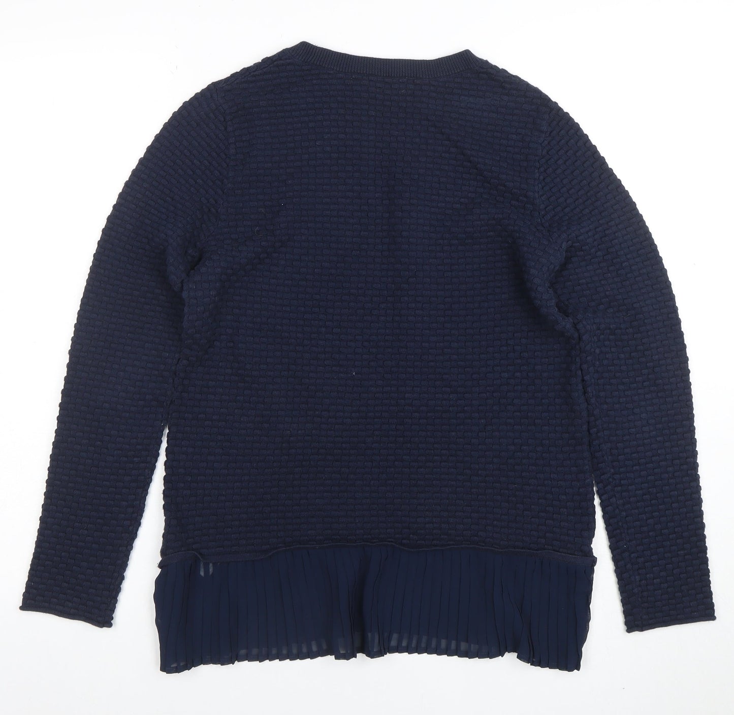 Great Plains Women's Blue Knit Pleated Hem Pullover Jumper Size M