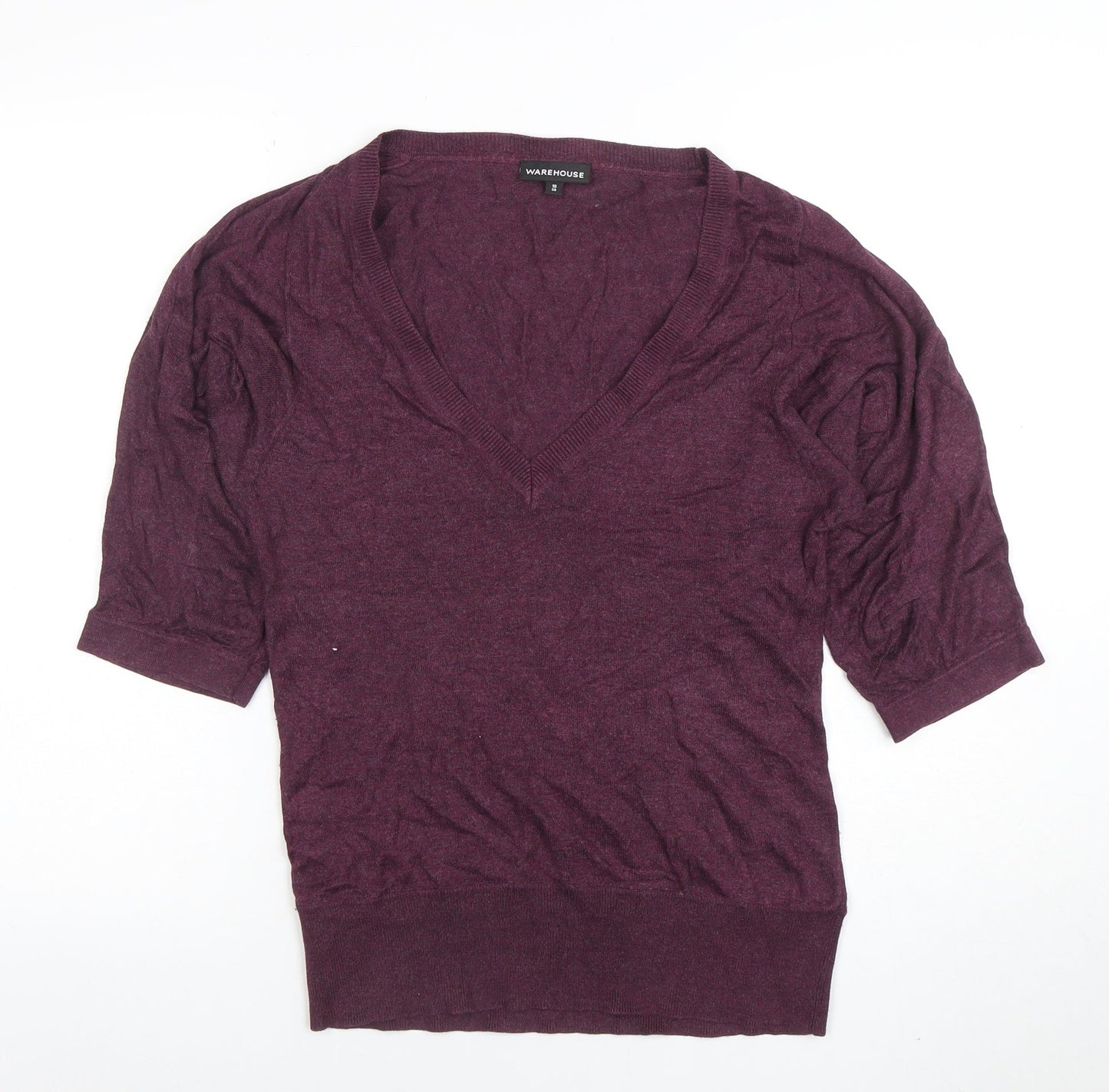 Warehouse Women’s Purple V-Neck Short Sleeve Knit Top Size 10