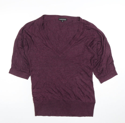 Warehouse Women’s Purple V-Neck Short Sleeve Knit Top Size 10