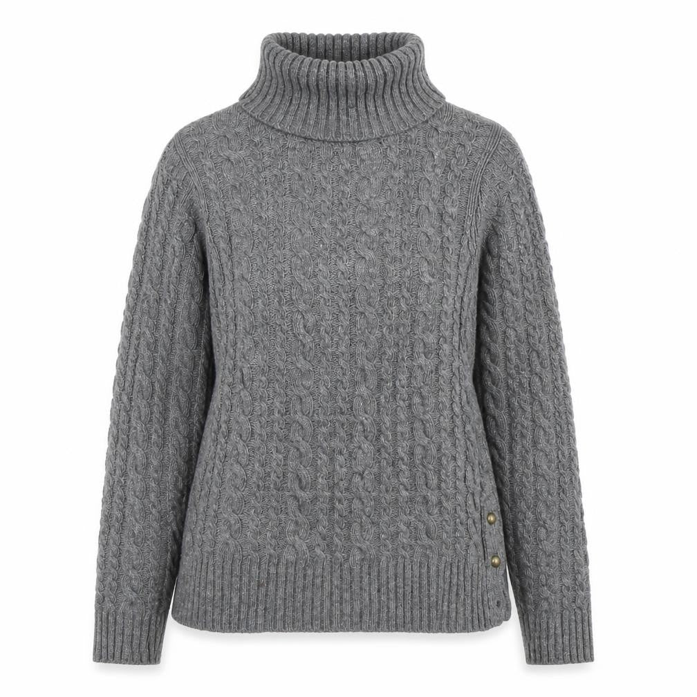 Zara Knit Womens Grey Roll Neck Cable Knit Wool Jumper Size M