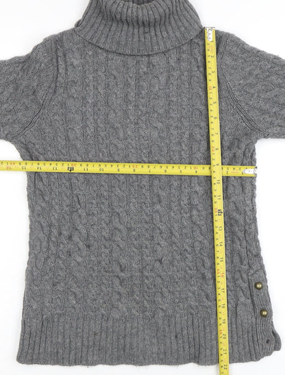 Zara Knit Womens Grey Roll Neck Cable Knit Wool Jumper Size M
