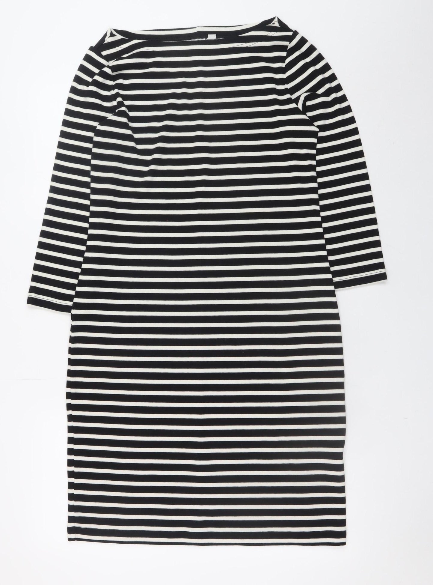 GAP Women’s Black Striped Shift Dress M 3/4 Sleeve Boat Neck