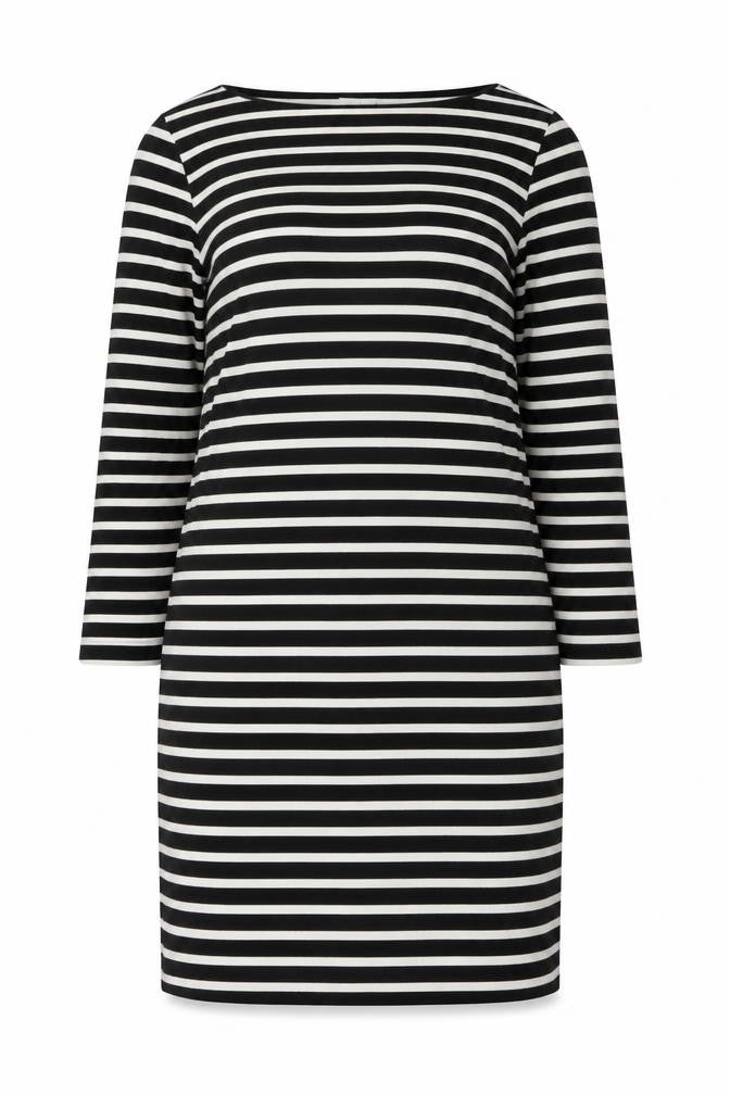 Gap Women’s Black Striped Shift Dress M 3/4 Sleeve Boat Neck