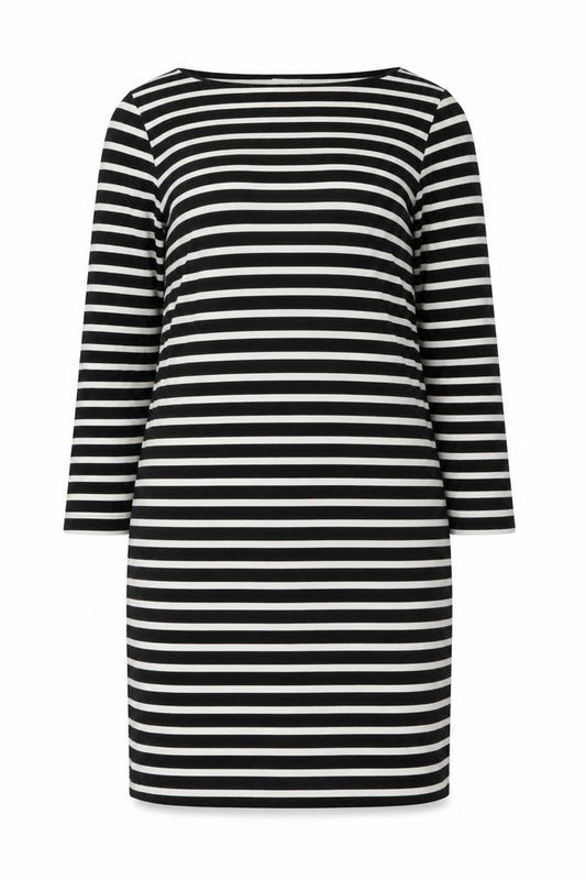 GAP Women’s Black Striped Shift Dress M 3/4 Sleeve Boat Neck