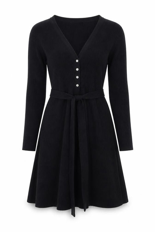 ASOS Women’s Black Fit & Flare Knit Button Long Sleeve Dress UK 10