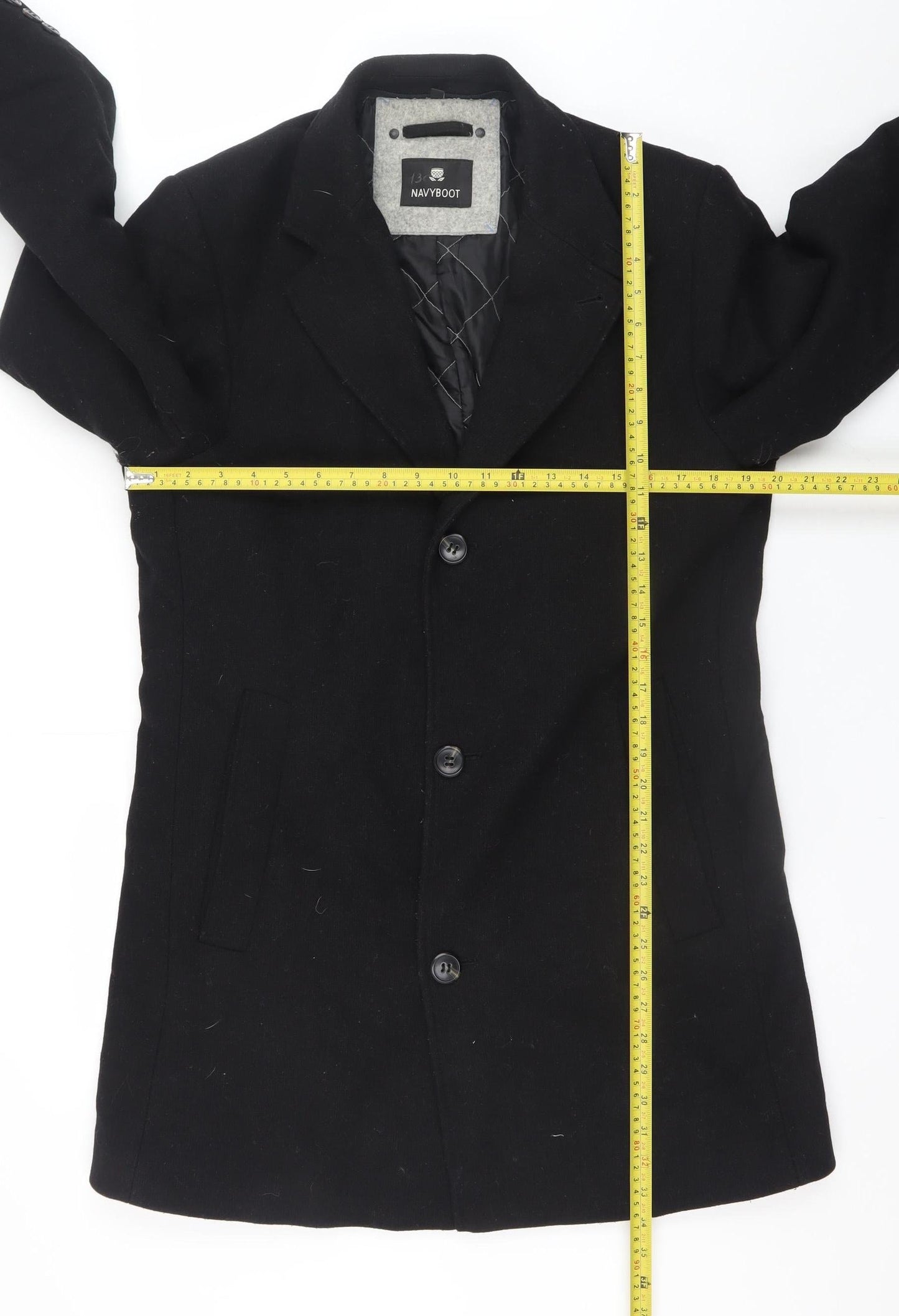Navyboot Men's Black Wool Blend Overcoat Size 48 Regular