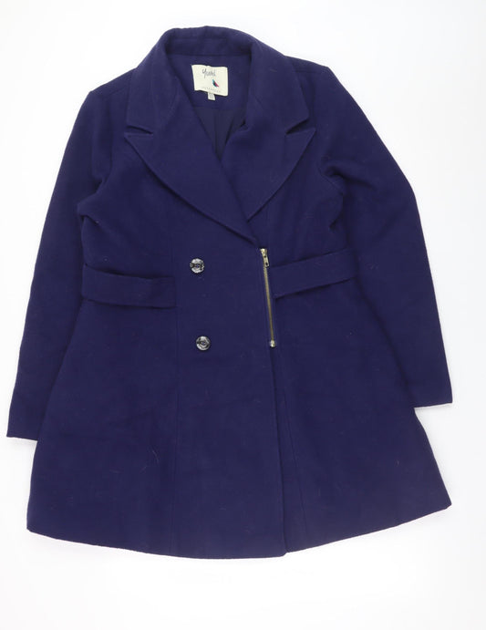 Yumi Women Blue Wool Blend Mid-Length Belted Overcoat UK 14
