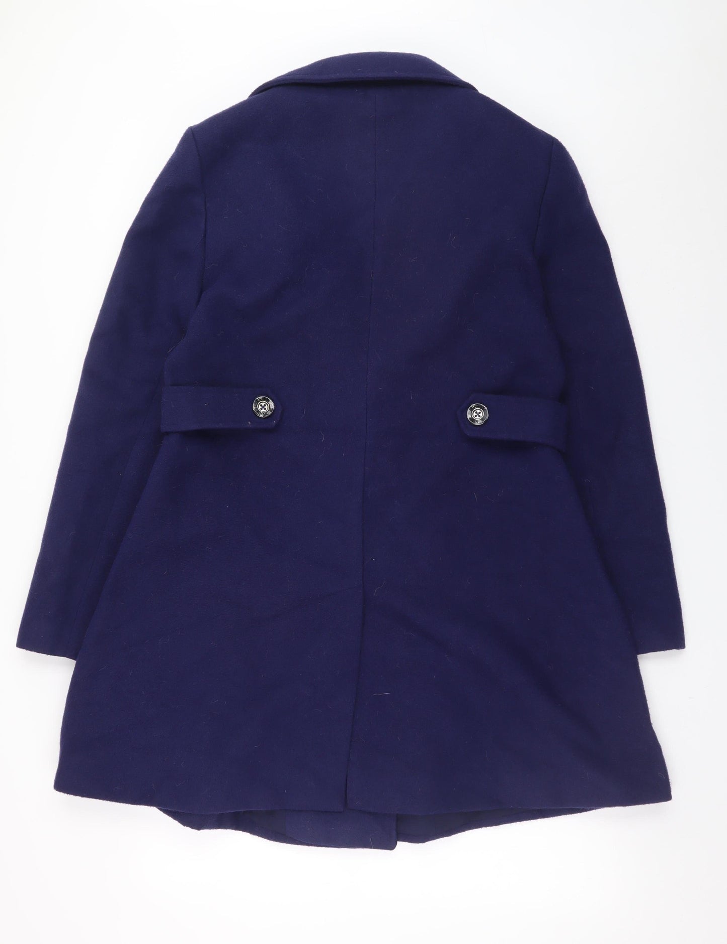 Yumi Women Blue Wool Blend Mid-Length Belted Overcoat UK 14