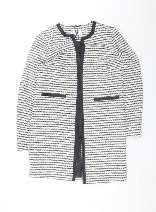 Marks and Spencer Women Black White Striped Mid-Length Coat Size 8