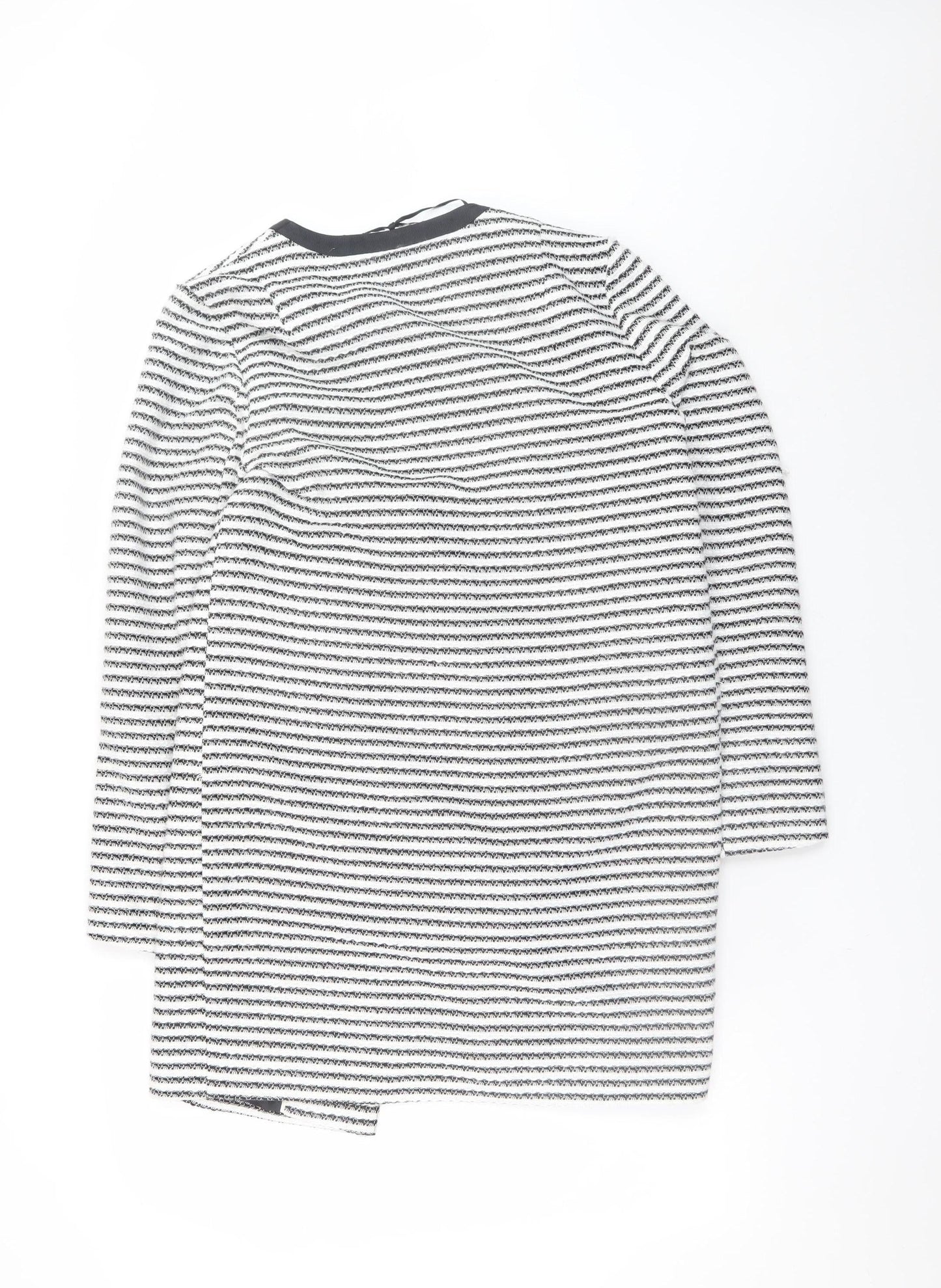 Marks and Spencer Women Black White Striped Mid-Length Coat Size 8