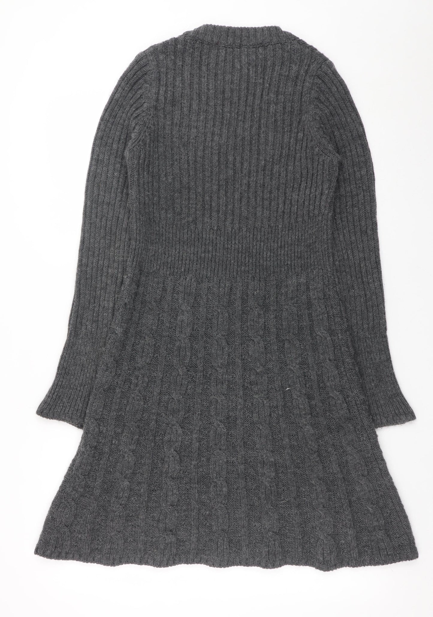 Next Women Grey Wool Blend Jumper Dress Size 12 Long Sleeve V-Neck Knit