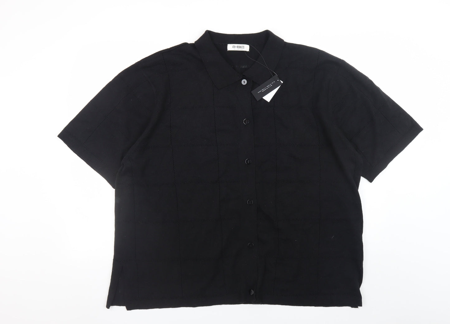 4th & Reckless Women's Black Collared Short Sleeve Knit Cardigan Size 16